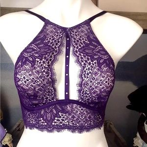 Victorias Secret New Very Sexy Unlined Plunge Purple Lace Halter High Neck